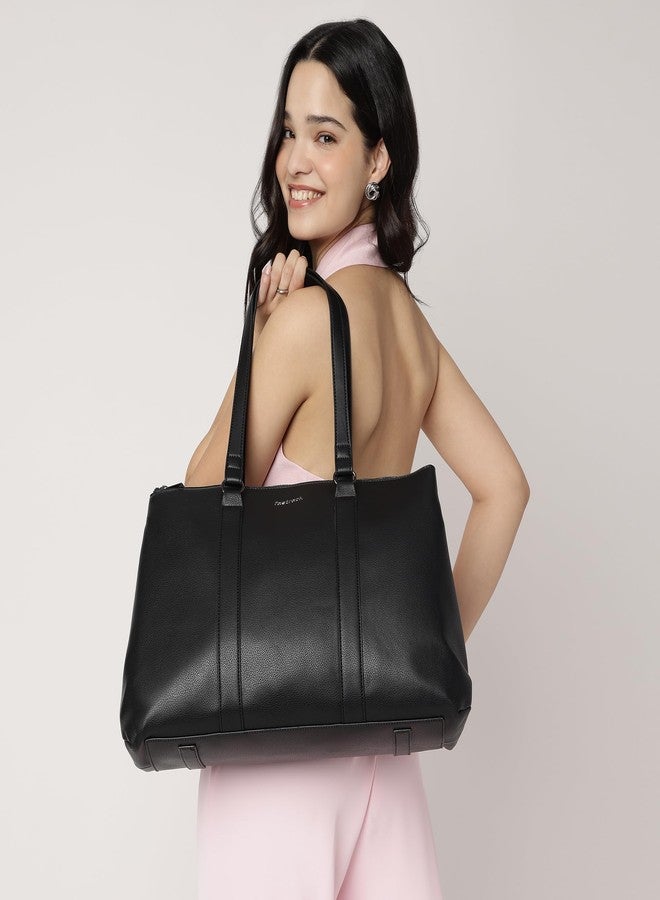 fastrack Structured Laptop Tote Bag for Women | Faux Leather Work Bag with 15-Inch Padded Sleeve, 3 Compartments, Utility Pockets & Zip Closure | Elegant Office & Travel Tote - Image 2